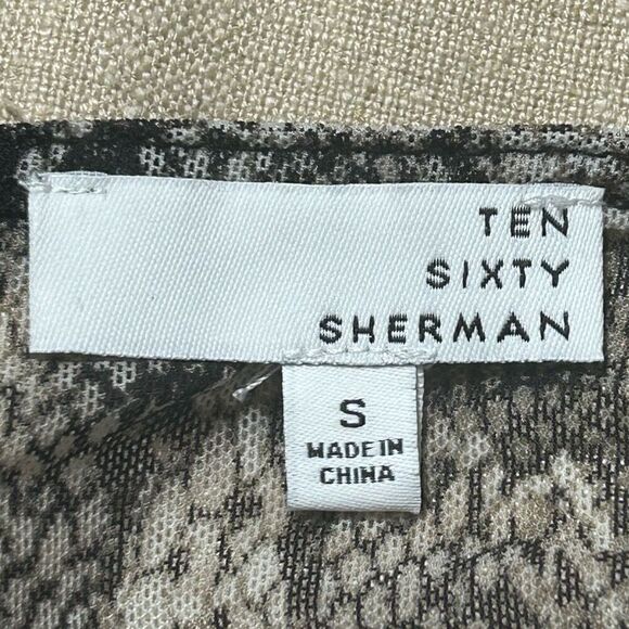Ten Sixty Sherman Long Sleeve Top Small Tan & Black Snakeskin Semi Sheer Ruched - Picture 9 of 11